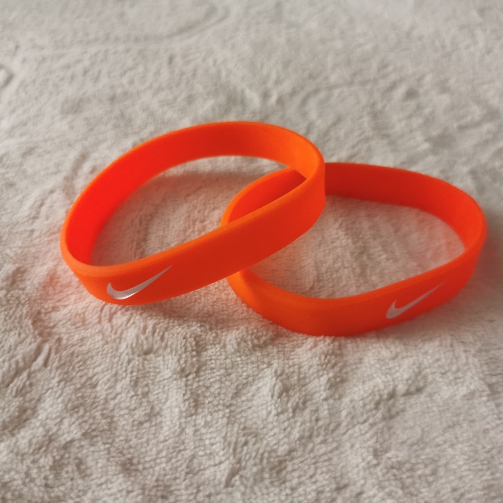 Nike Men's Silicone Rubber Bracelet,2pcs Set,ORANGE